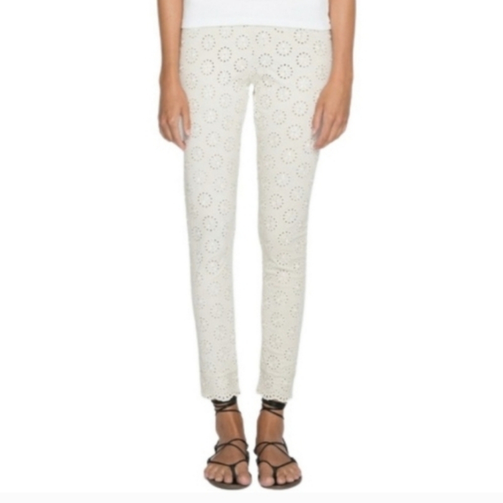 Johnny Was Eyelet Skinny Pants White, Cotton/Spandex, Sz L